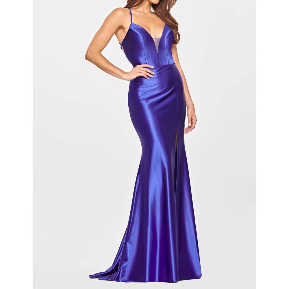 NEW FAVIANA stretch satin laceup back gown in cobalt